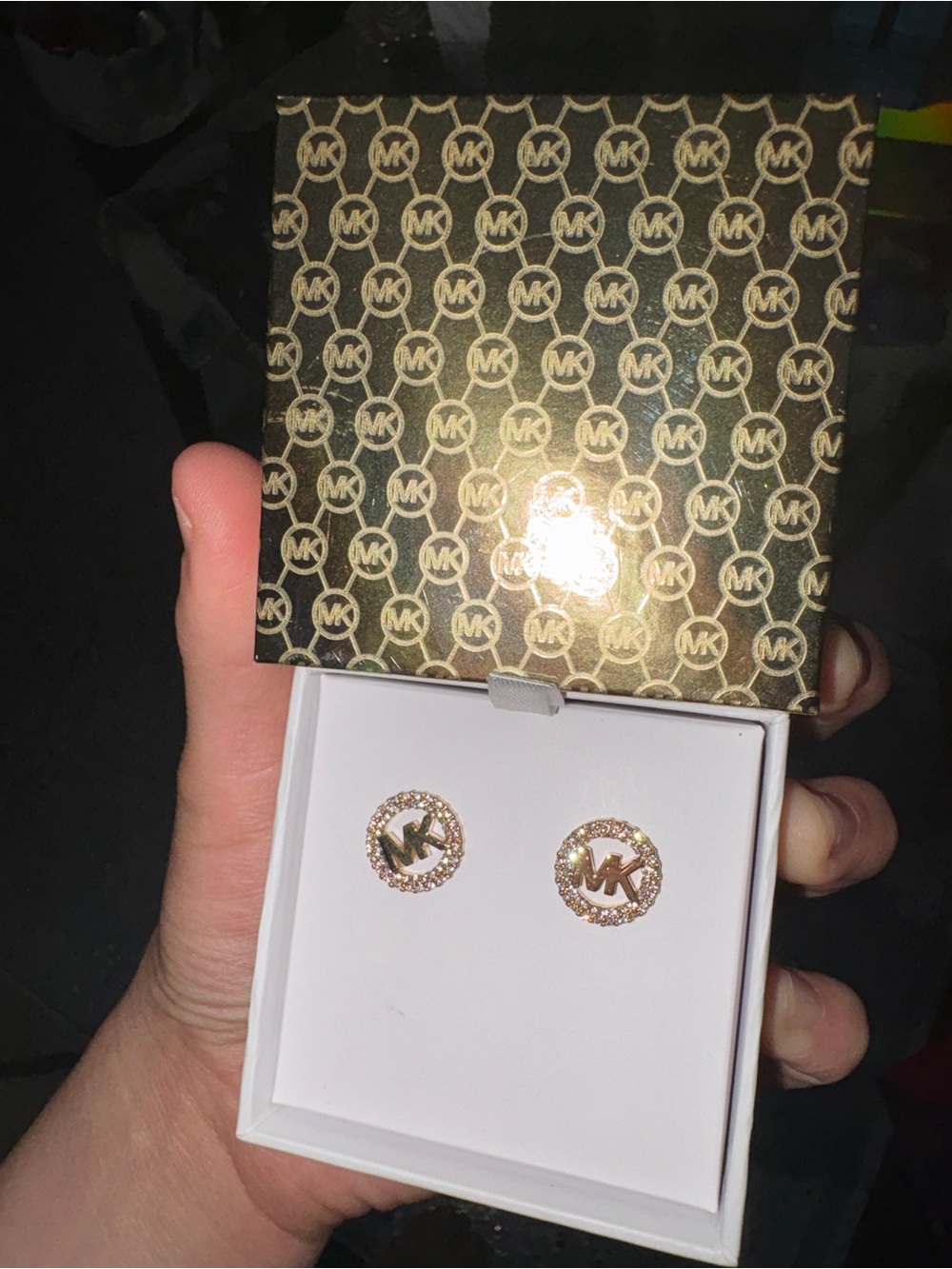 Michael Kors Rose Gold MK Logo Crystal Circle Stud Earrings